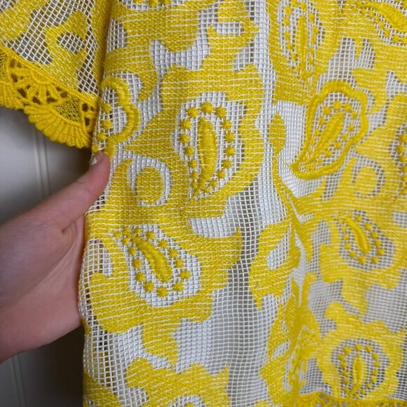 Charter Club yellow lace overlay off shoulder blouse size small I3 - Picture 5 of 9